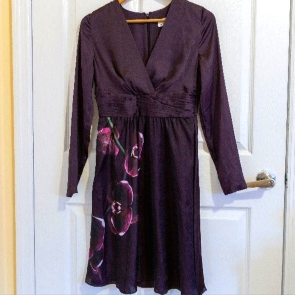 Dark Purple Orchid Floral Wrap Dress